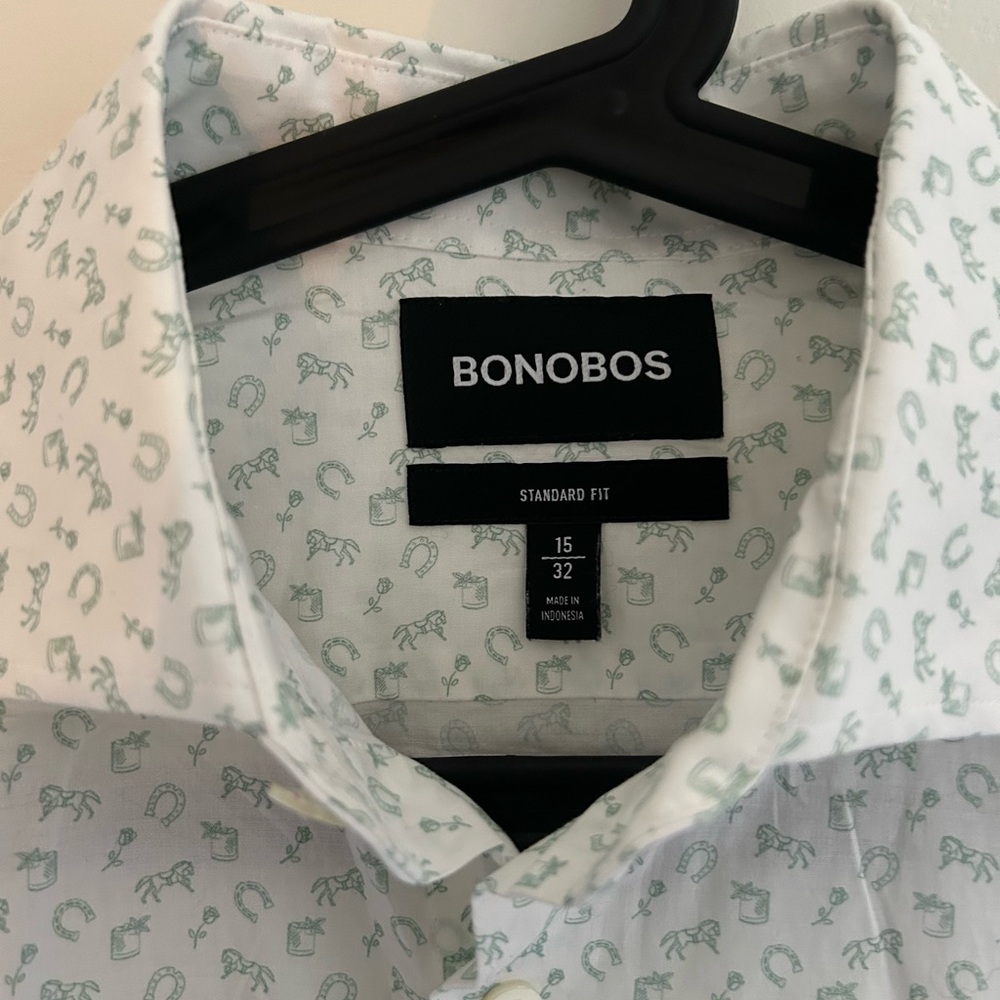 Bonobos White and Green Men's  pattern shirt